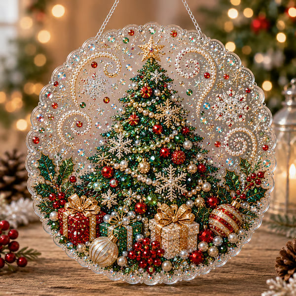Christmas Pearl Diamond Art Hanging Ornament Kit | Luxury Flocked Canvas with Scratch-Resistant Non-Fading Pearl Beads DIY Handmade Holiday Hanging Decor π
π